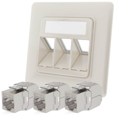 Netzwerkdose mit Cat 7 Keystone Module  reinweiß (RAL 9010) 3 Port