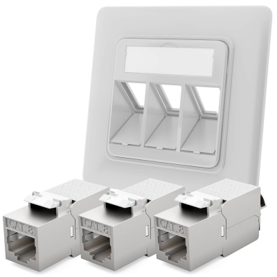 Netzwerkdose mit Cat 8 Keystone Module  signalweiß (RAL 9003) 3 Port