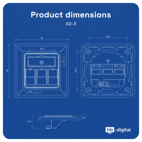 Netzwerkdose mit Cat 8 Keystone Module  signalwei&szlig; (RAL 9003) 3 Port